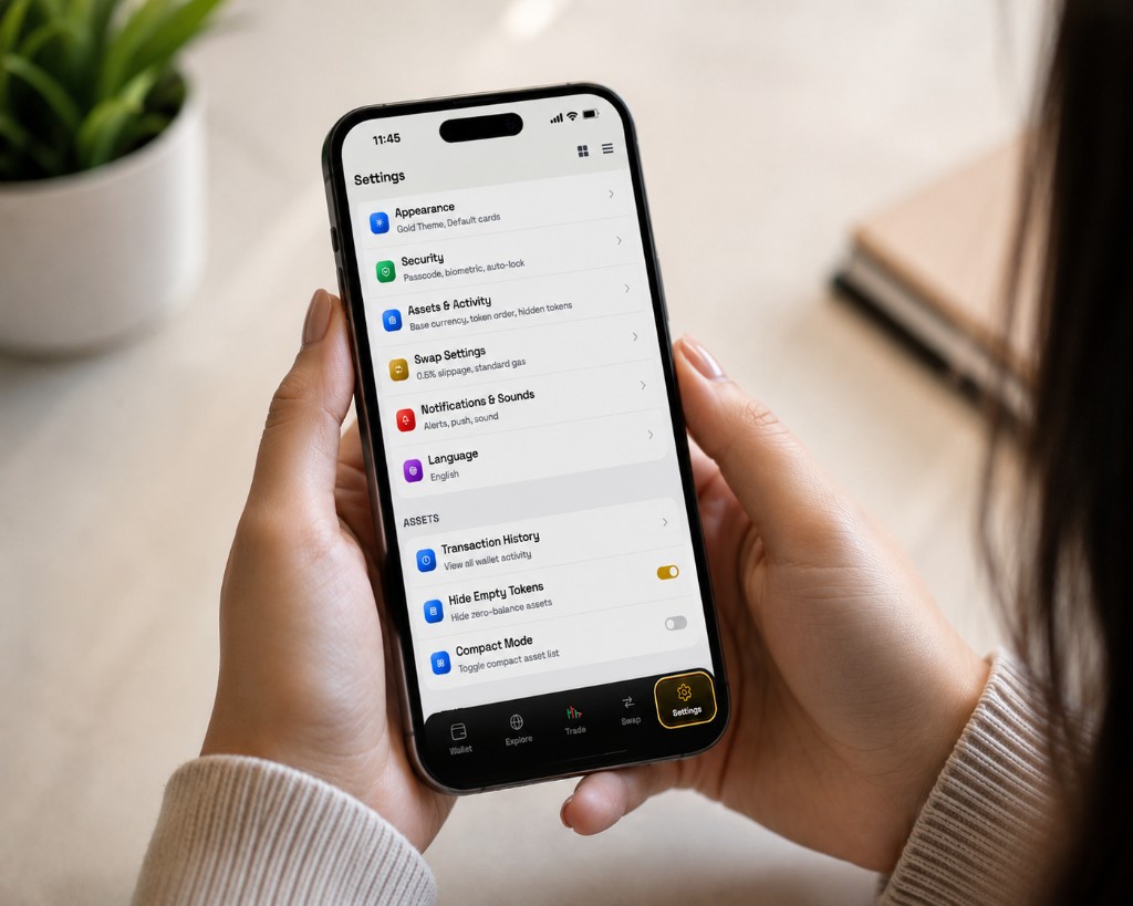 Hawk Wallet settings on your device
